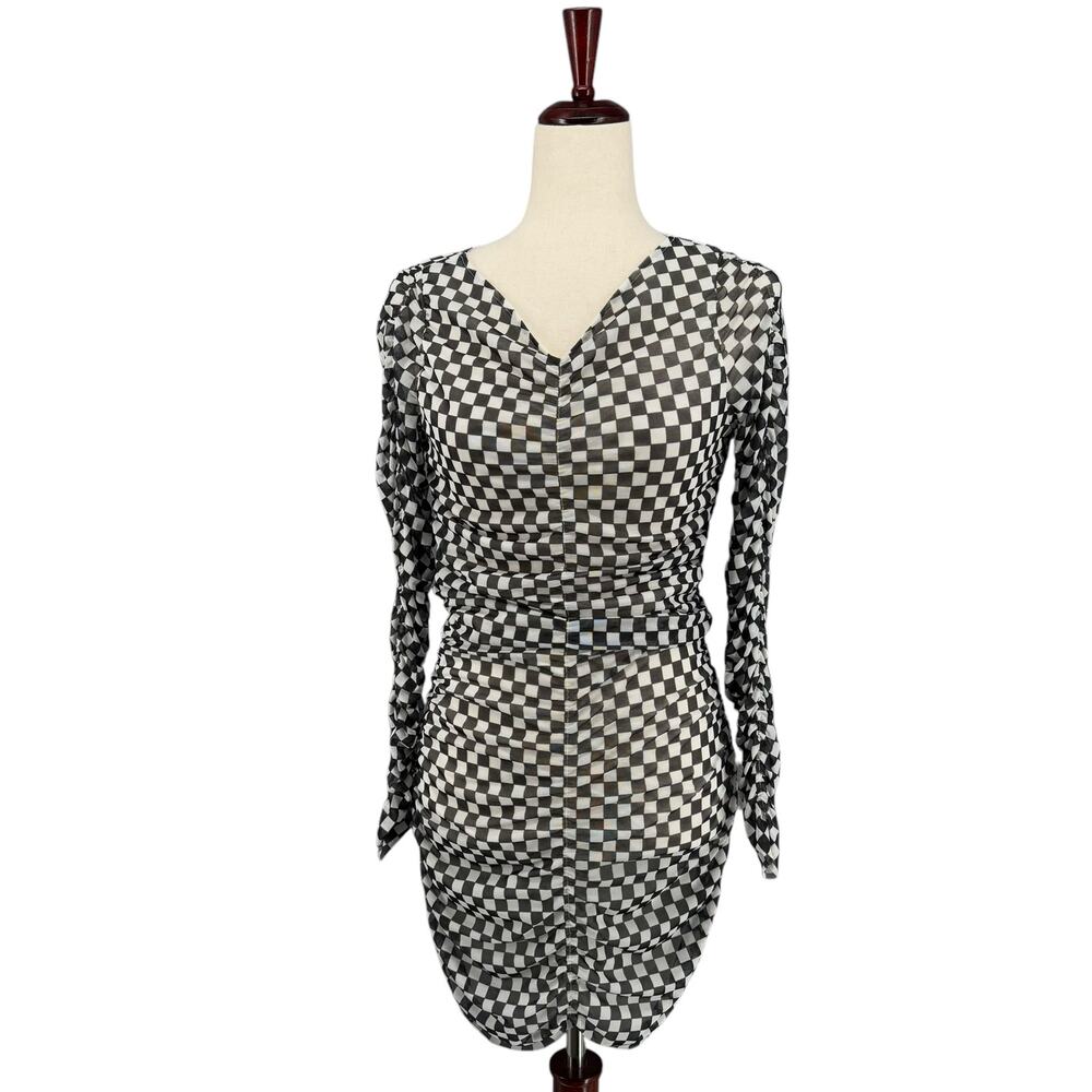 Baum Und Pferdgarten Juneaux Ruched Checked‎ Stretch Mesh Mini Dress S Bodycon